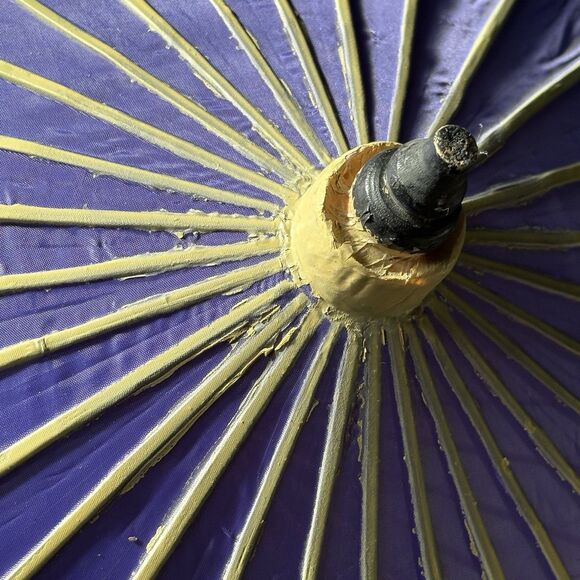 Vintage Hand Painted Japanese Chinese Bamboo Wood Umbrella Parasol - Picture 4 of 9